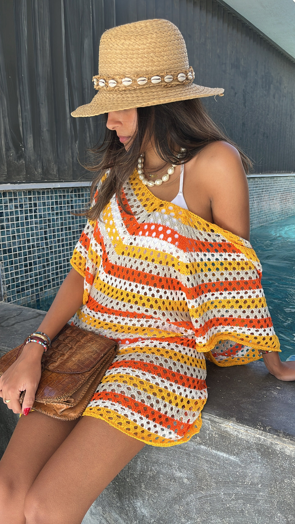 Yellow Crochet Striped Coverup
