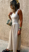Beige Asymmetric Drop Waist Dress
