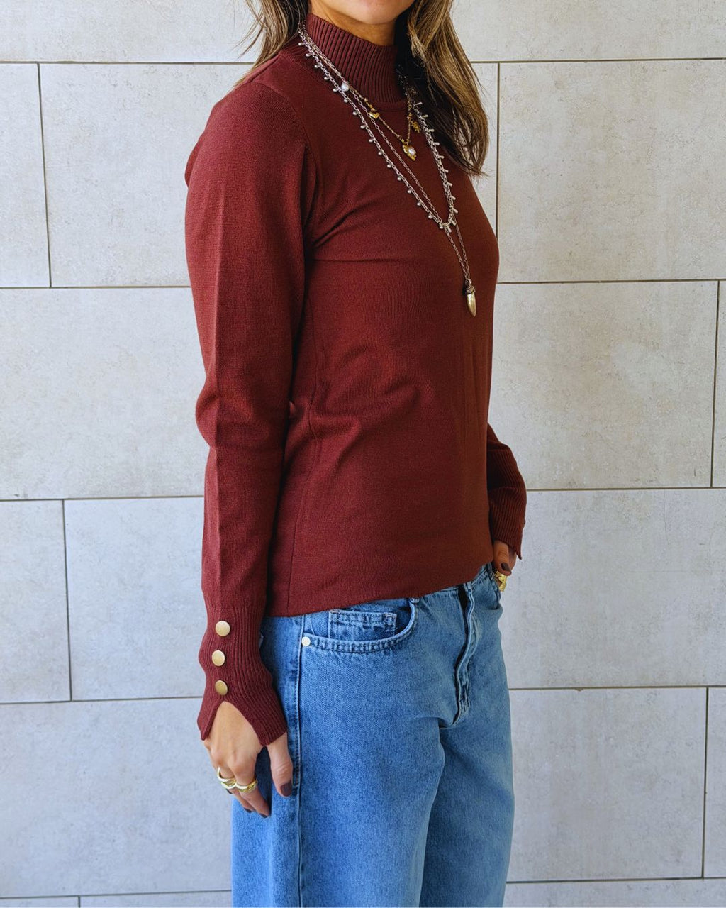 Brown Basic High Neck