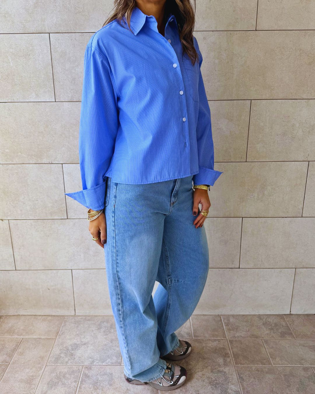 Blue Stripe Go-To Short Shirt