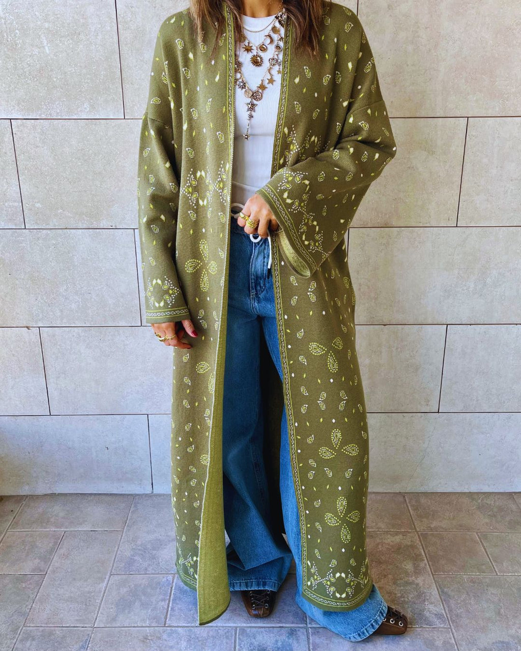 Olive Cult-Favorite Knit Bandana Kimono