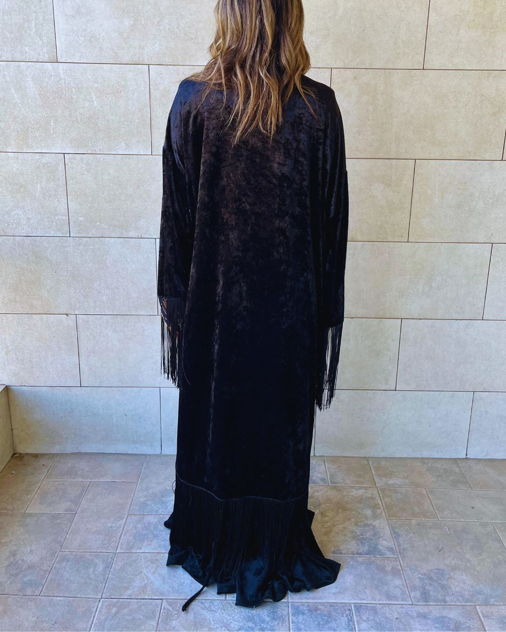 Black Velvet Fringe Kimono