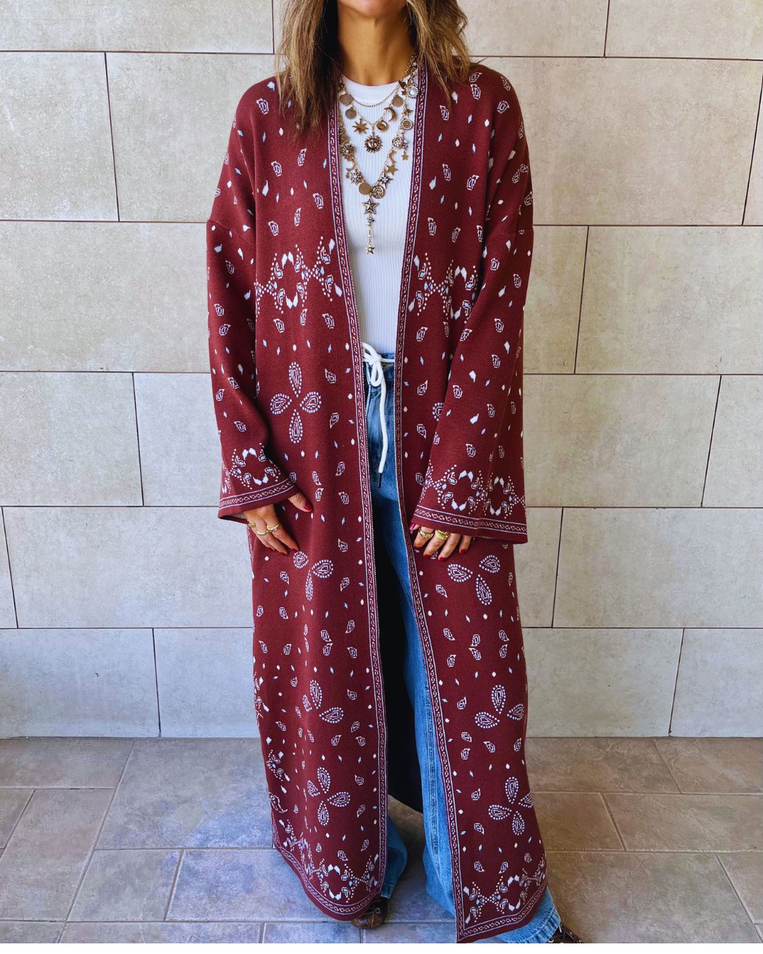 Brown Cult-Favorite Knit Bandana Kimono