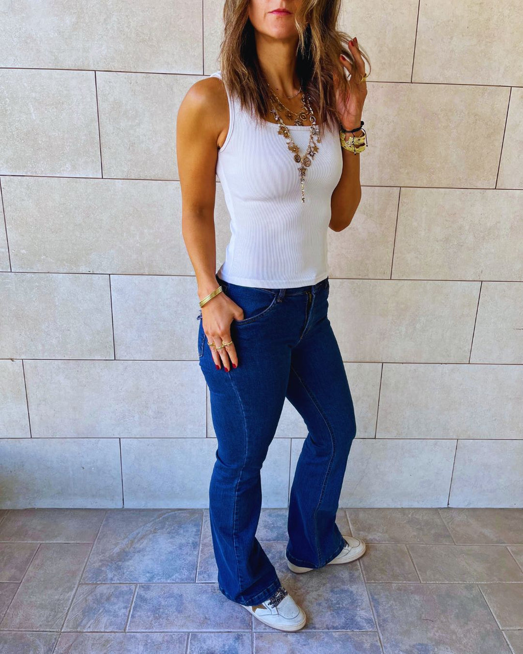 Dark Blue Flare Denim Pants