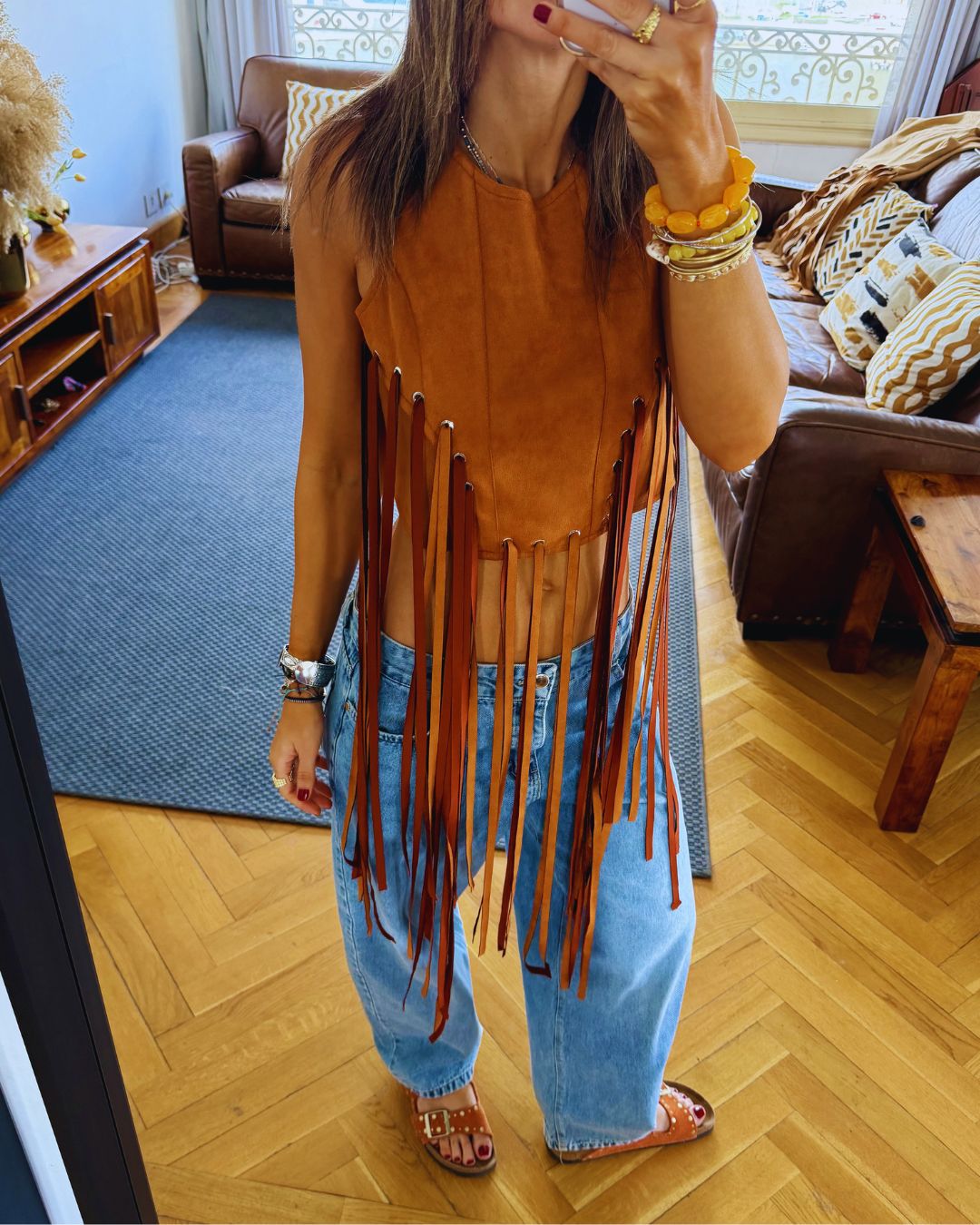 Camel Fringe Me Up Suede Top