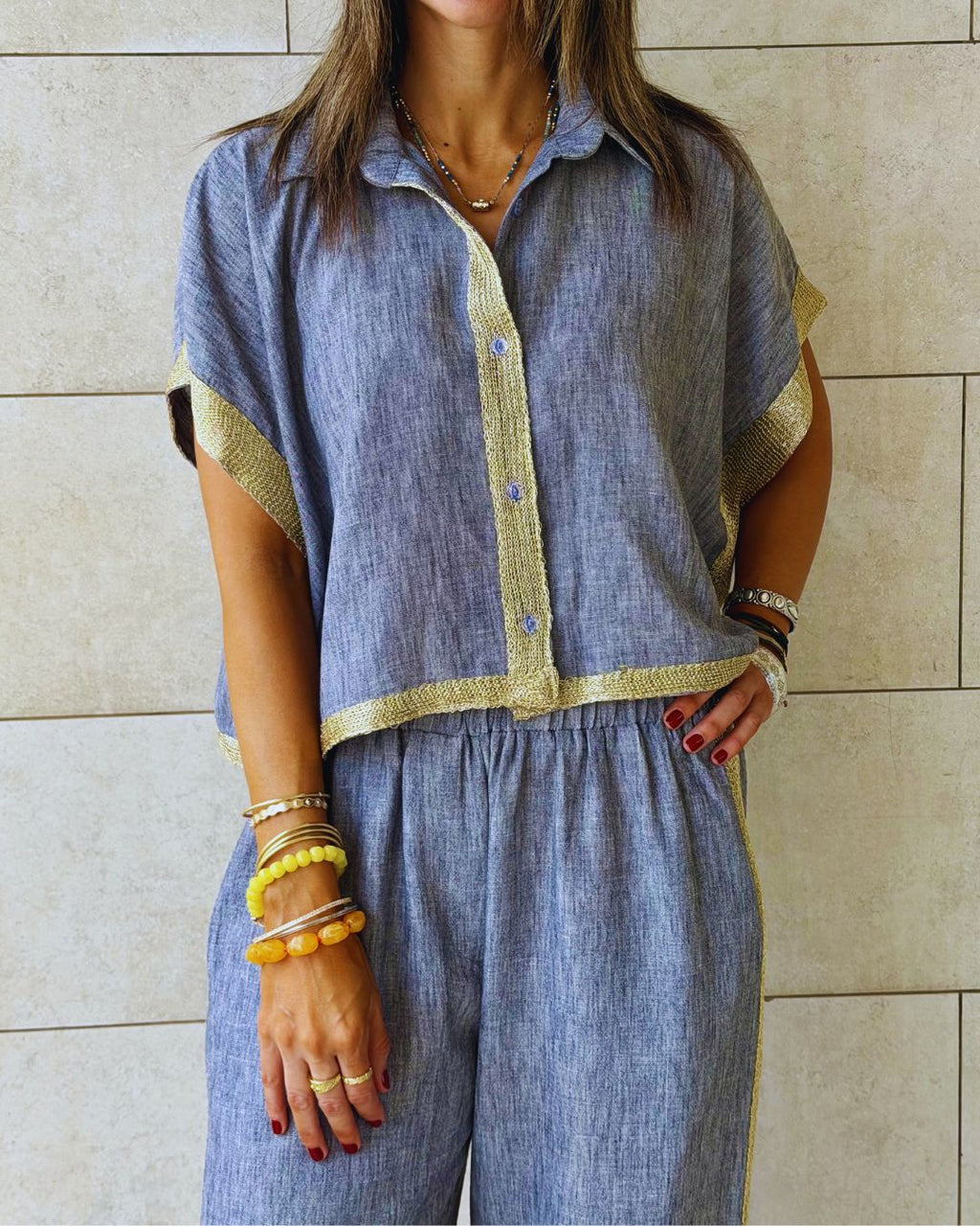 Golden Grey Edge Cropped Shirt