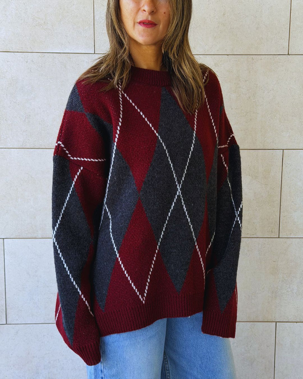 Burgundy Rebel Argyle Knit