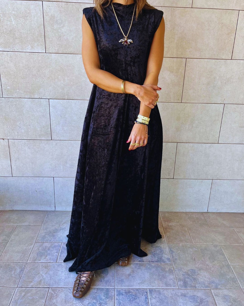 Black Soft Velvet Maxi Dress