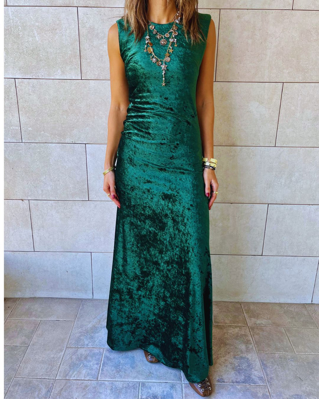 Green Soft Velvet Dress