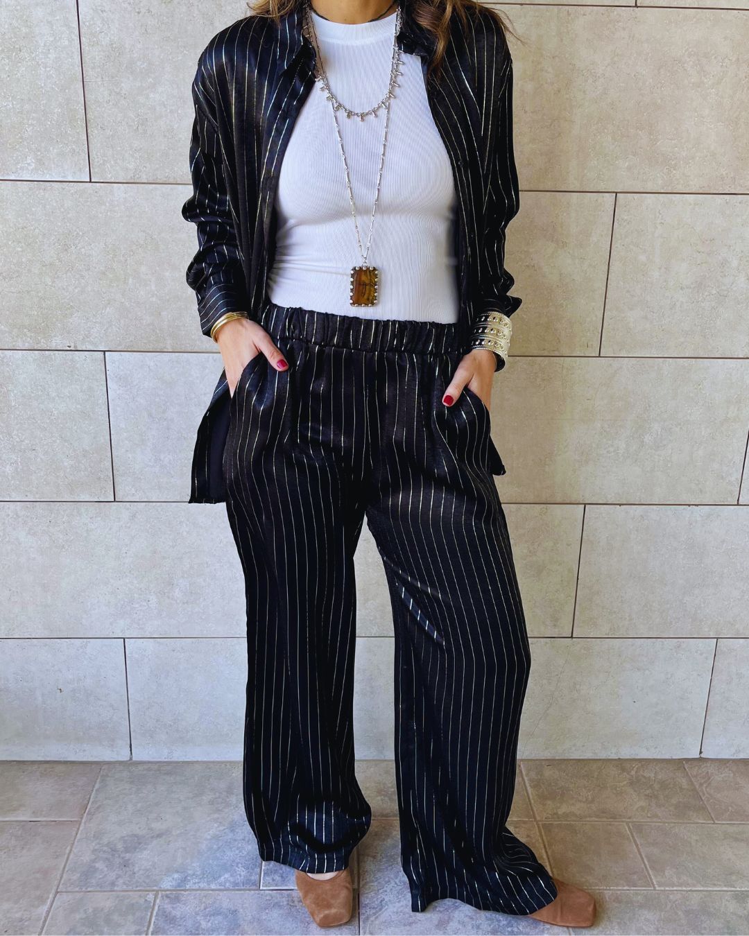 Black Striped Satin Eclipse Set