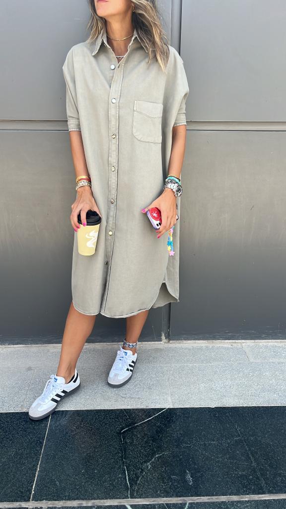 PREORDER Olive Denim Shirt Dress
