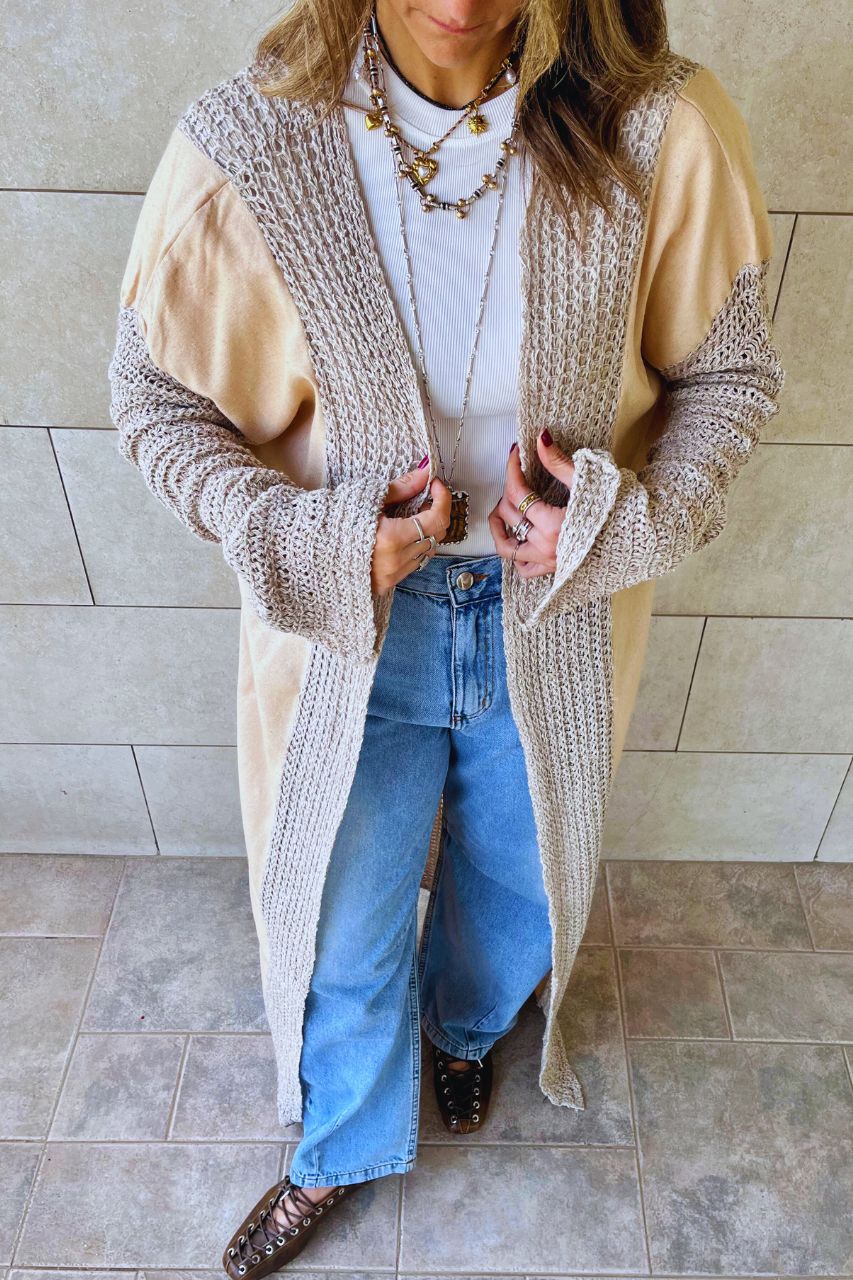 Beige Linen mesh Cardigan
