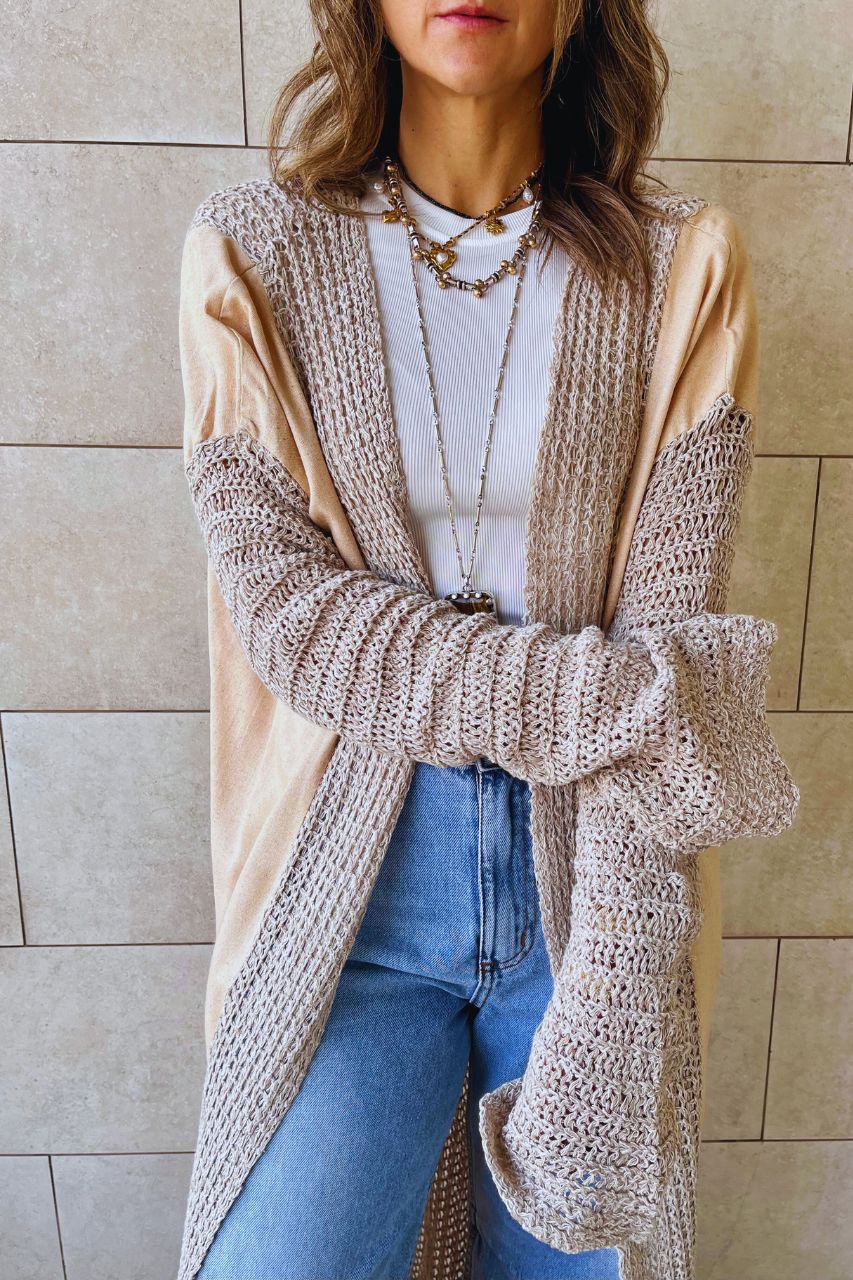 Beige Linen mesh Cardigan