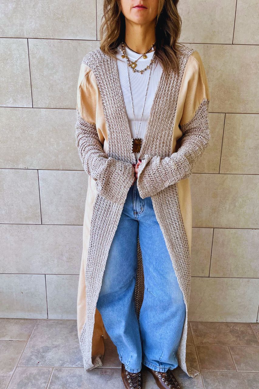 Beige Linen mesh Cardigan