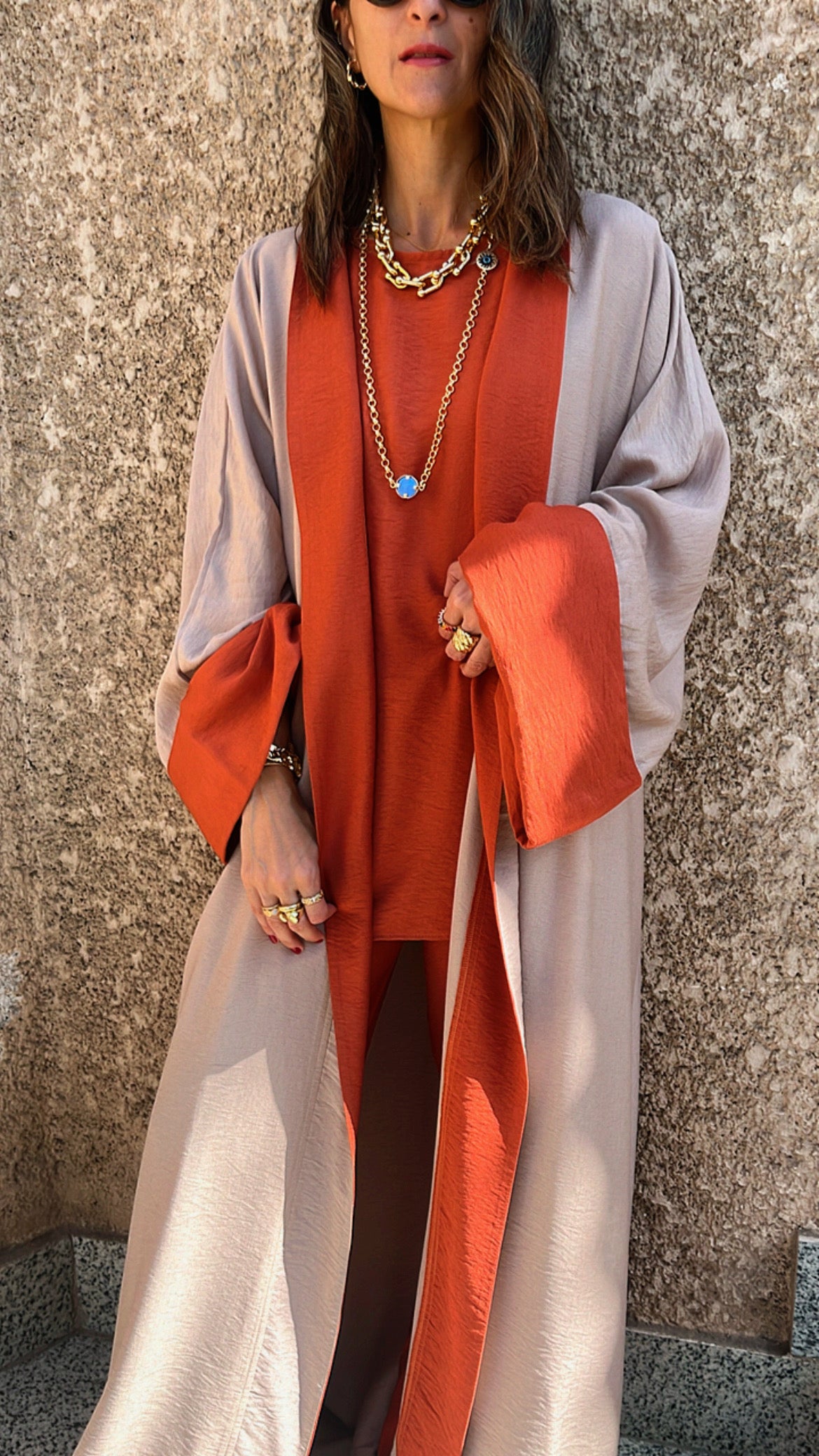 Rust Border Color Kimono