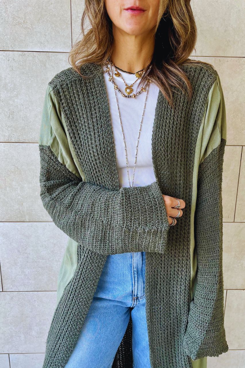 Olive Linen mesh Cardigan