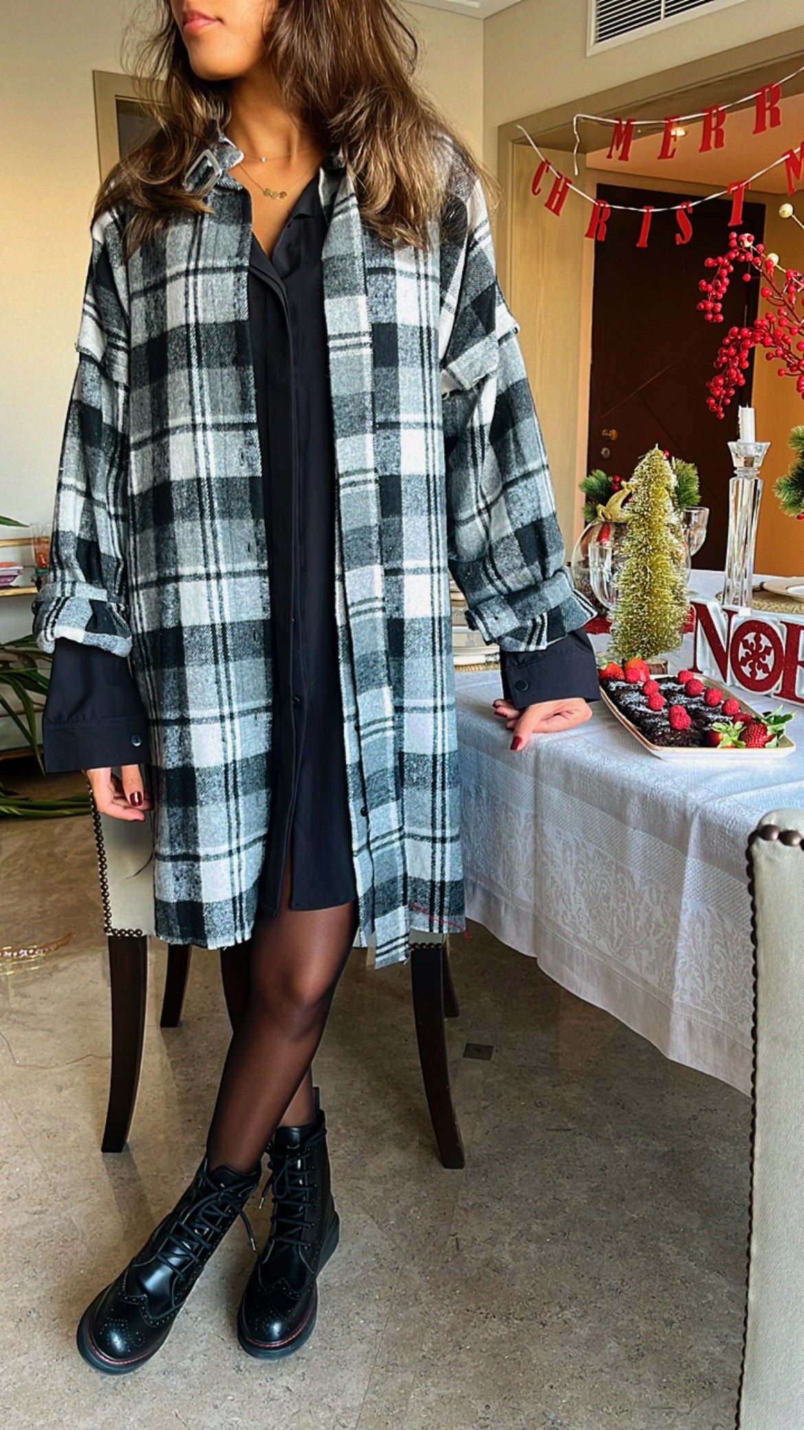 Grey Buckled Flannel Longline Shirt