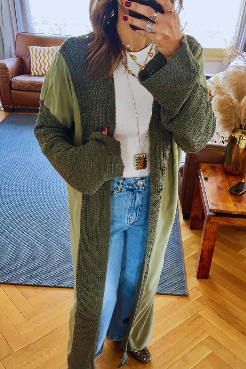 Olive Linen mesh Cardigan