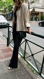 Beige Lined Linen Cropped Shirt