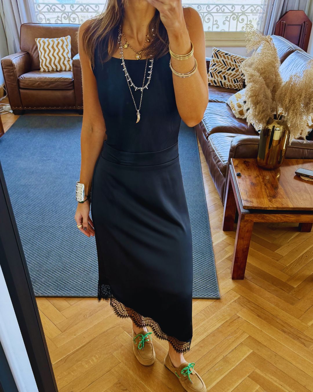 Asymmetrical Satin Lace Skirt