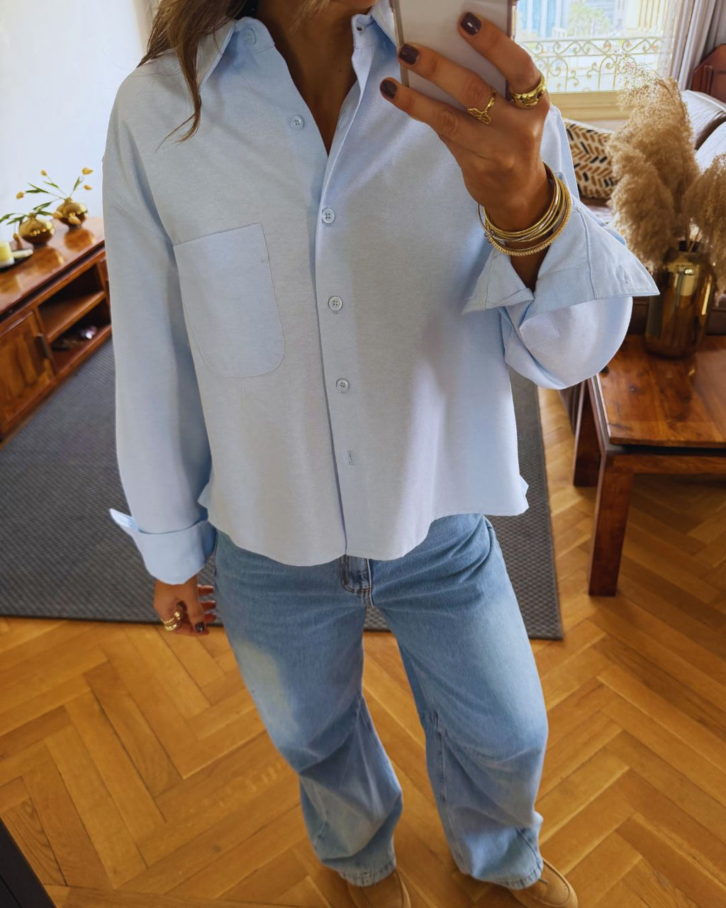 Grey Boyfriend Oxford Short Shirt