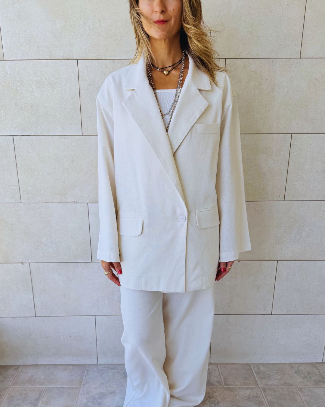 Beige Sloane Oversized Linen Blend Blazer