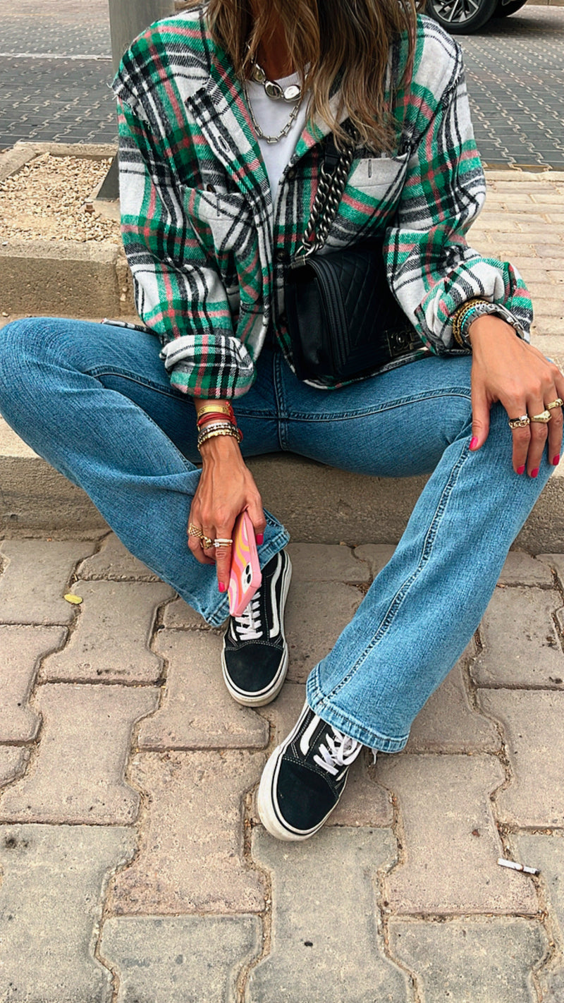 Green Distressed Flannel Shirt