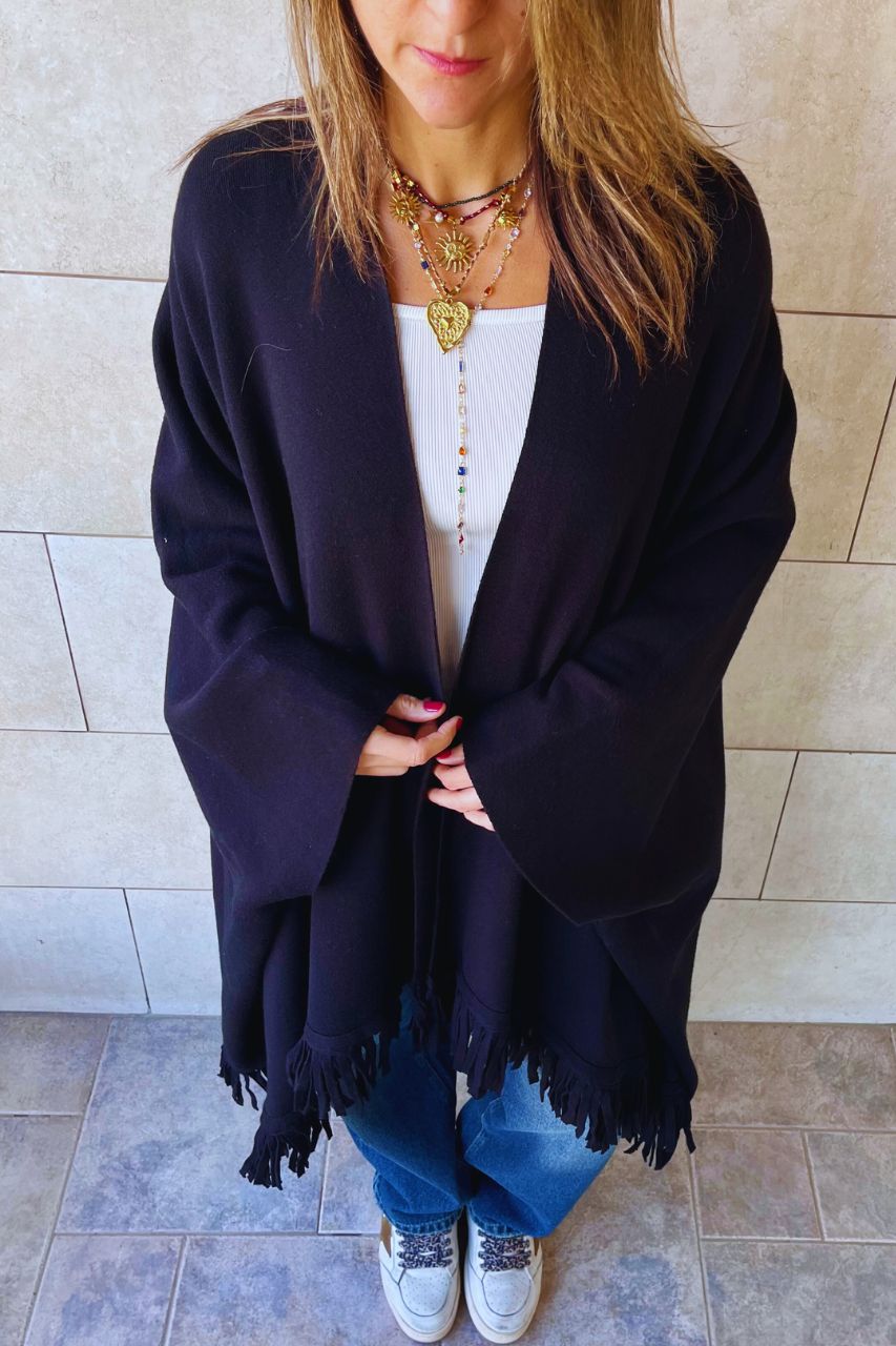 Black Main Character Fringe Shawl