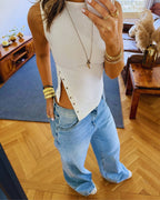 White 140 Soft Snap Top