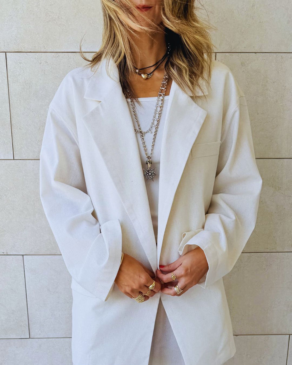 Beige Sloane Oversized Linen Blend Blazer