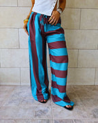 Turquoise & Brown Striped Colored Pants