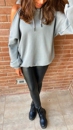 Grey Cut Out Shoulder Sweatshirt
