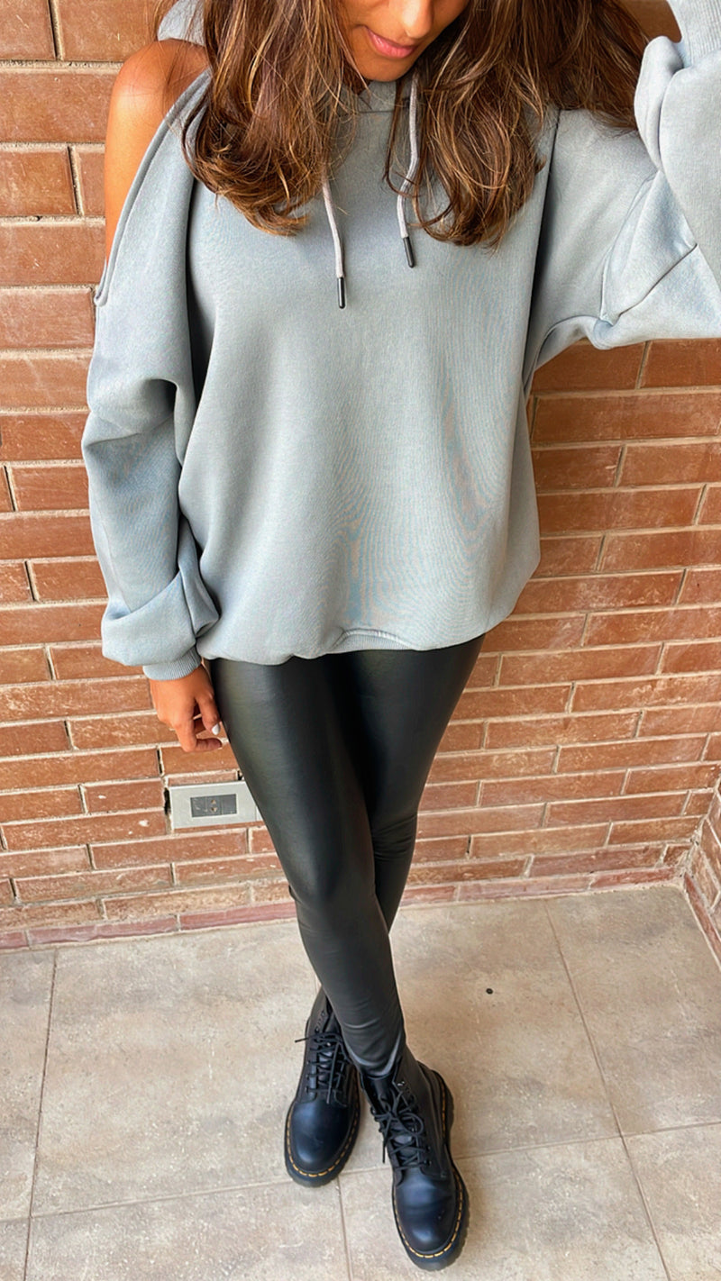 Grey Cut Out Shoulder Sweatshirt