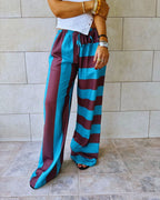 Turquoise & Brown Striped Colored Pants