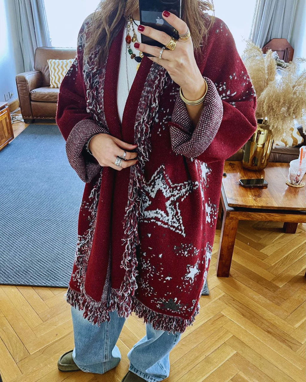 Burgundy Nordic Star Cardigan