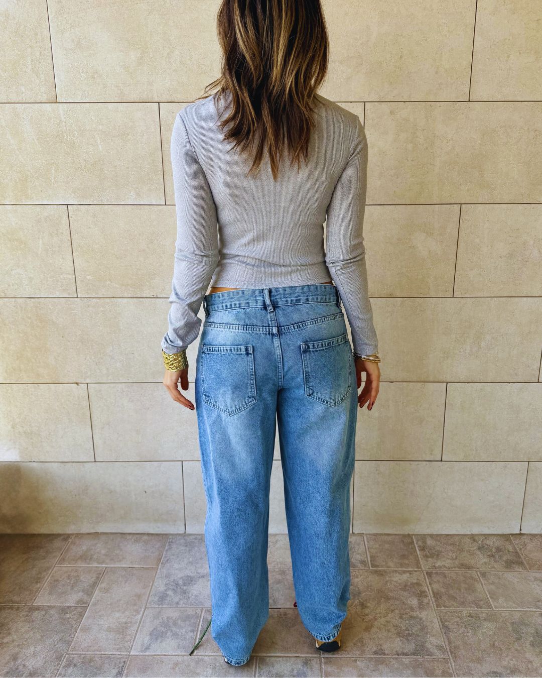 Grey Buttons Up Ribbed Top