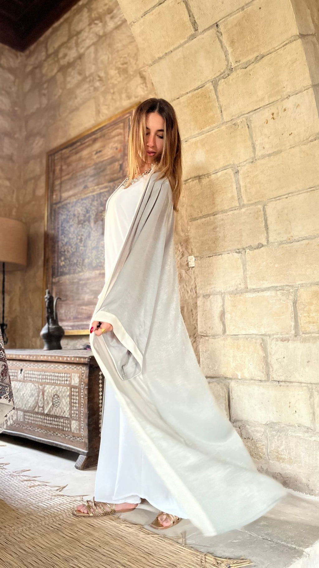 Olive Border Glowy Kimono