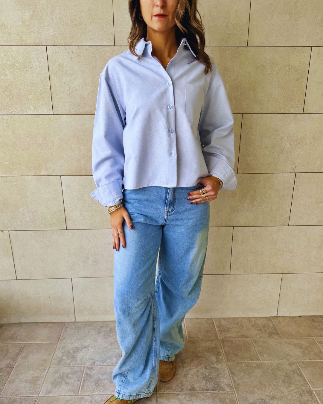 Grey Boyfriend Oxford Short Shirt