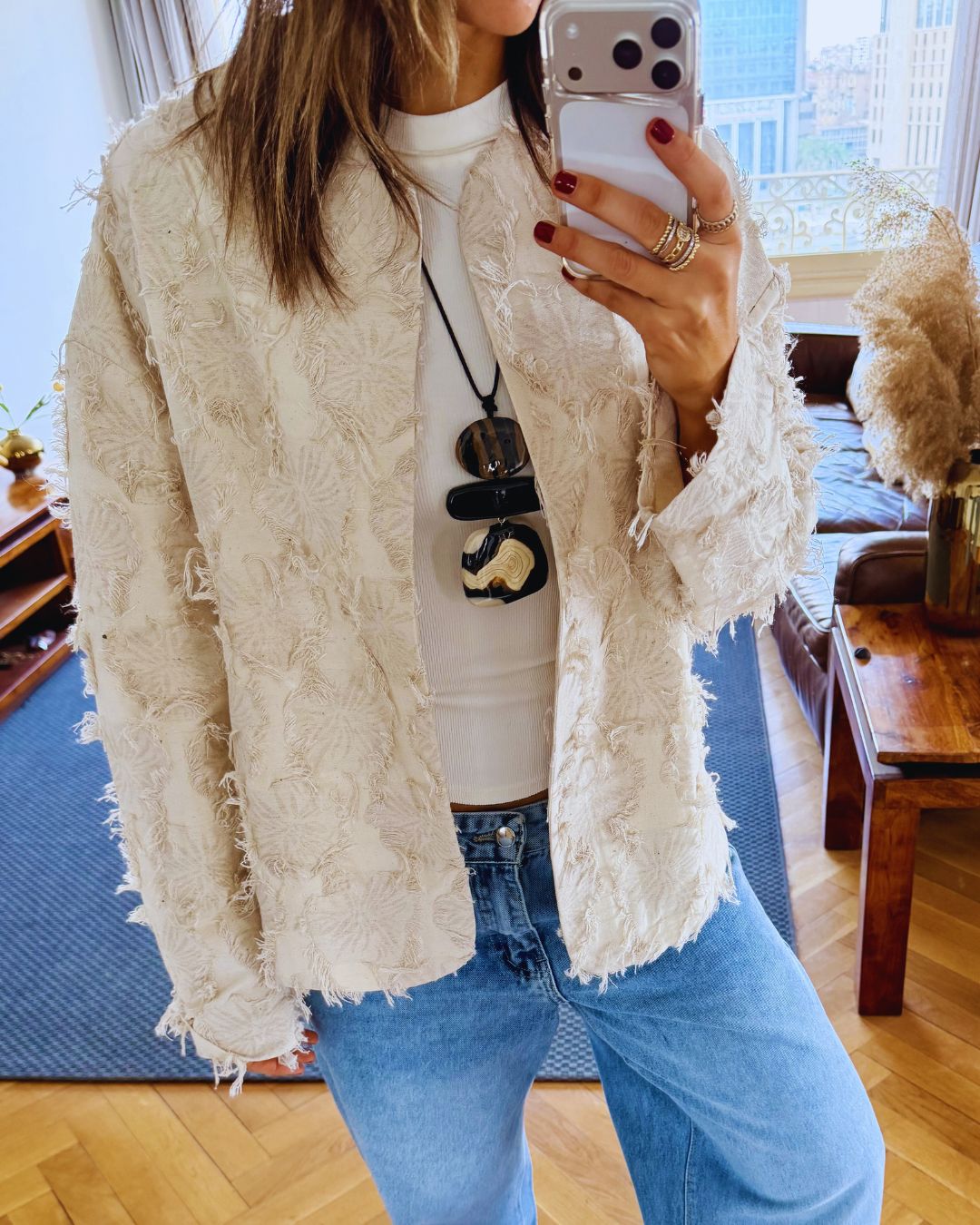 Beige Whisper Statement Open Jacket