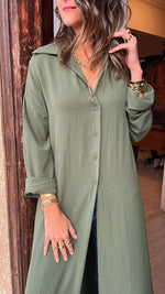 Olive Longline Shirt Dress