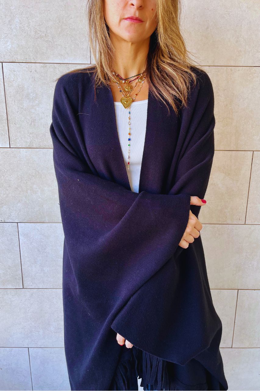 Black Main Character Fringe Shawl