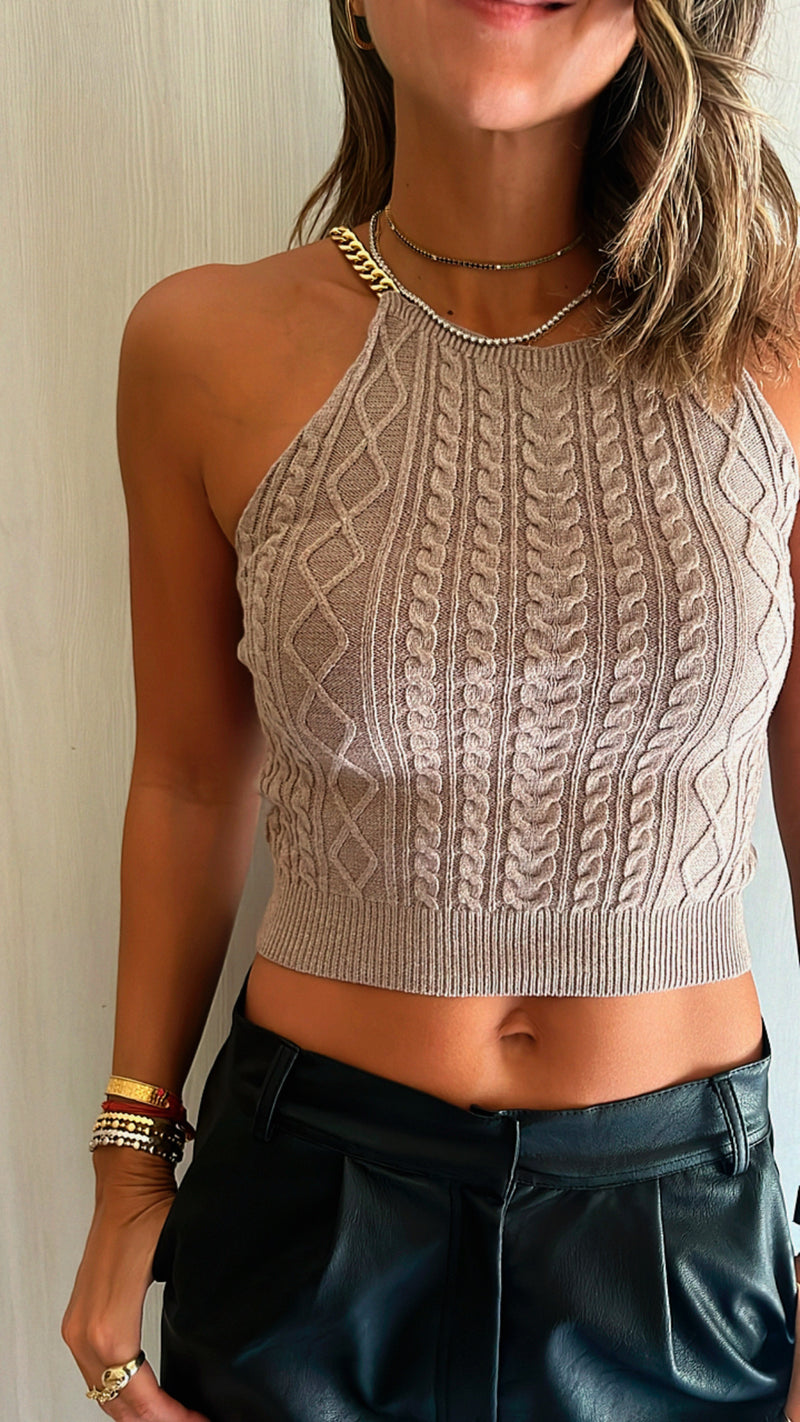 Taupe Link Chain Top