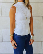 White Muse Mock Neck Top