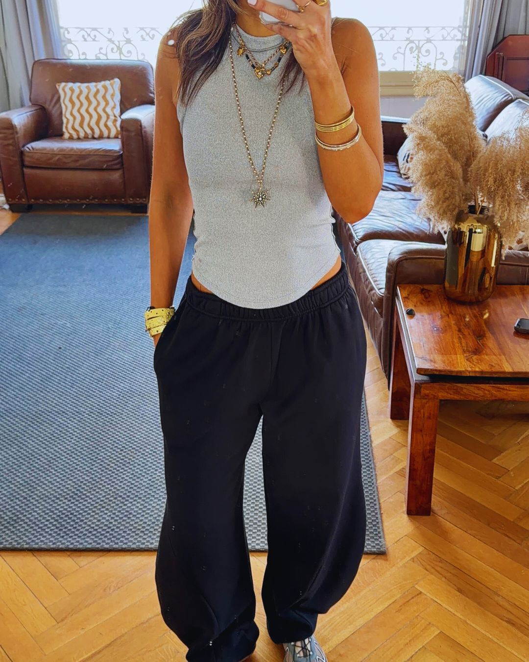 Black Signature Balloon leg sweatpants