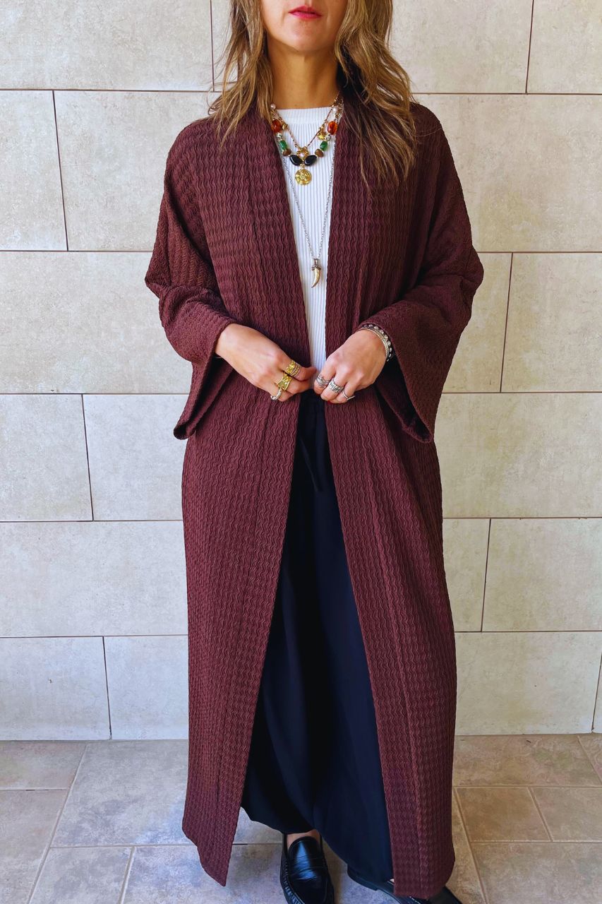 Brown Quite  Crinkle Kimono