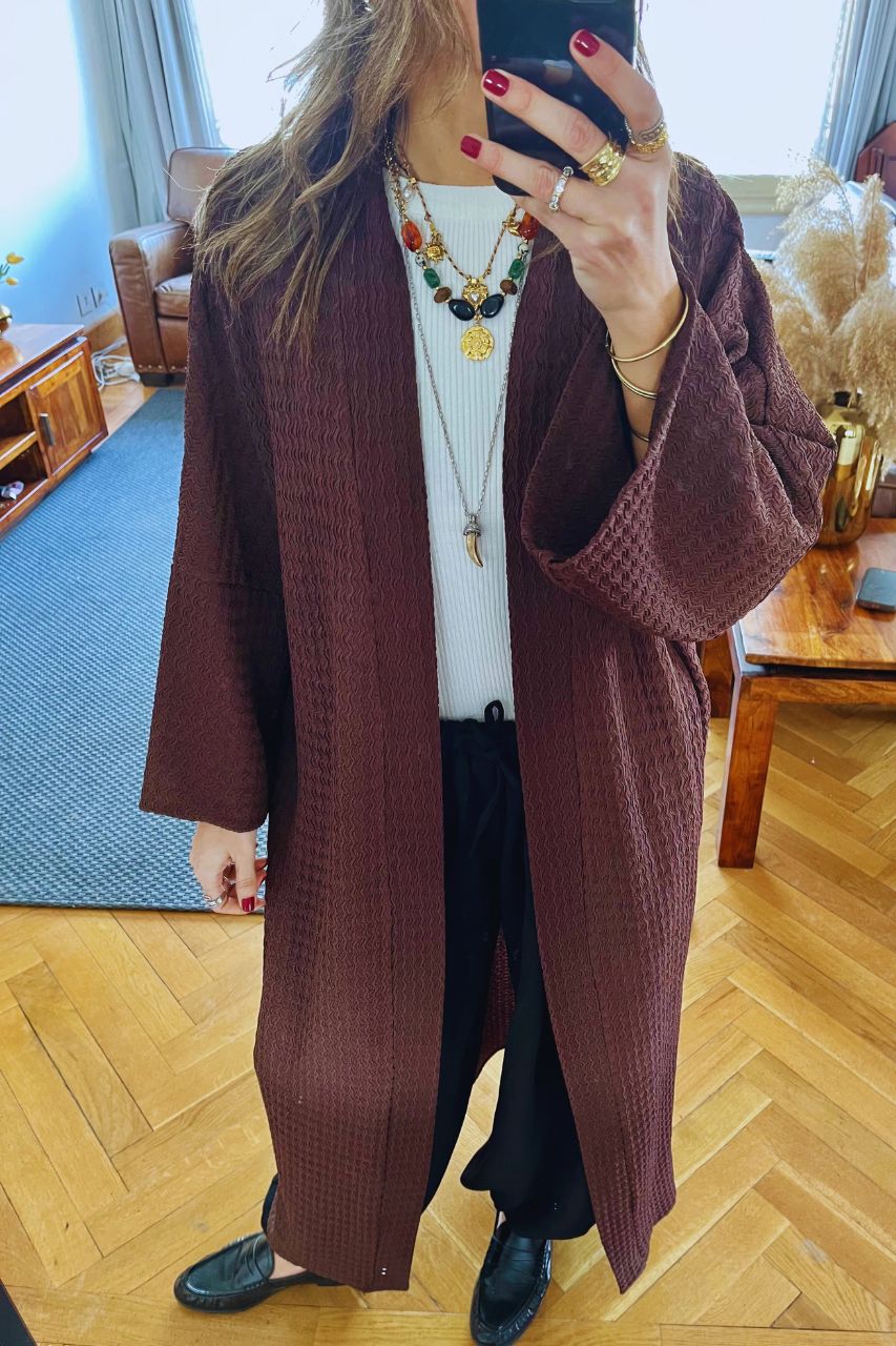 Brown Quite  Crinkle Kimono