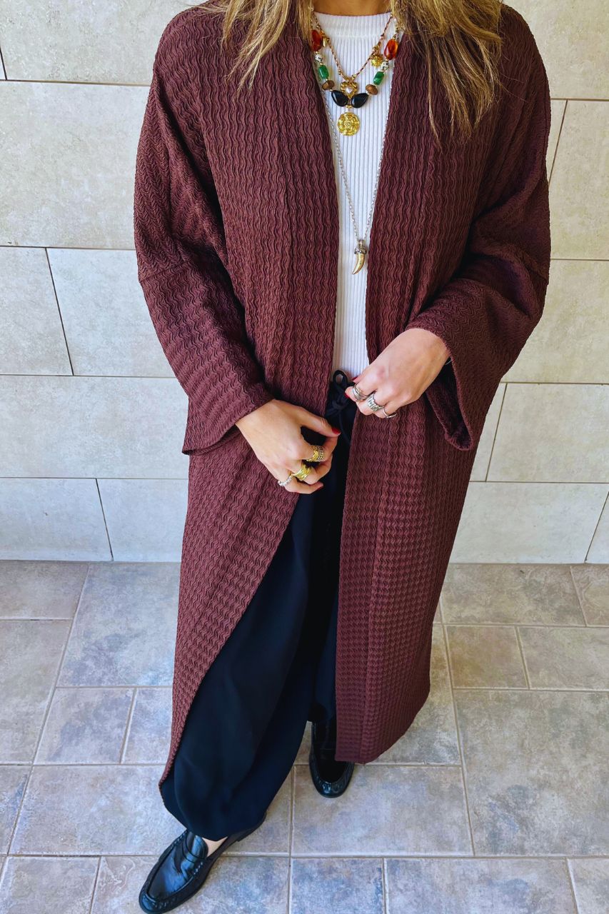 Brown Quite  Crinkle Kimono