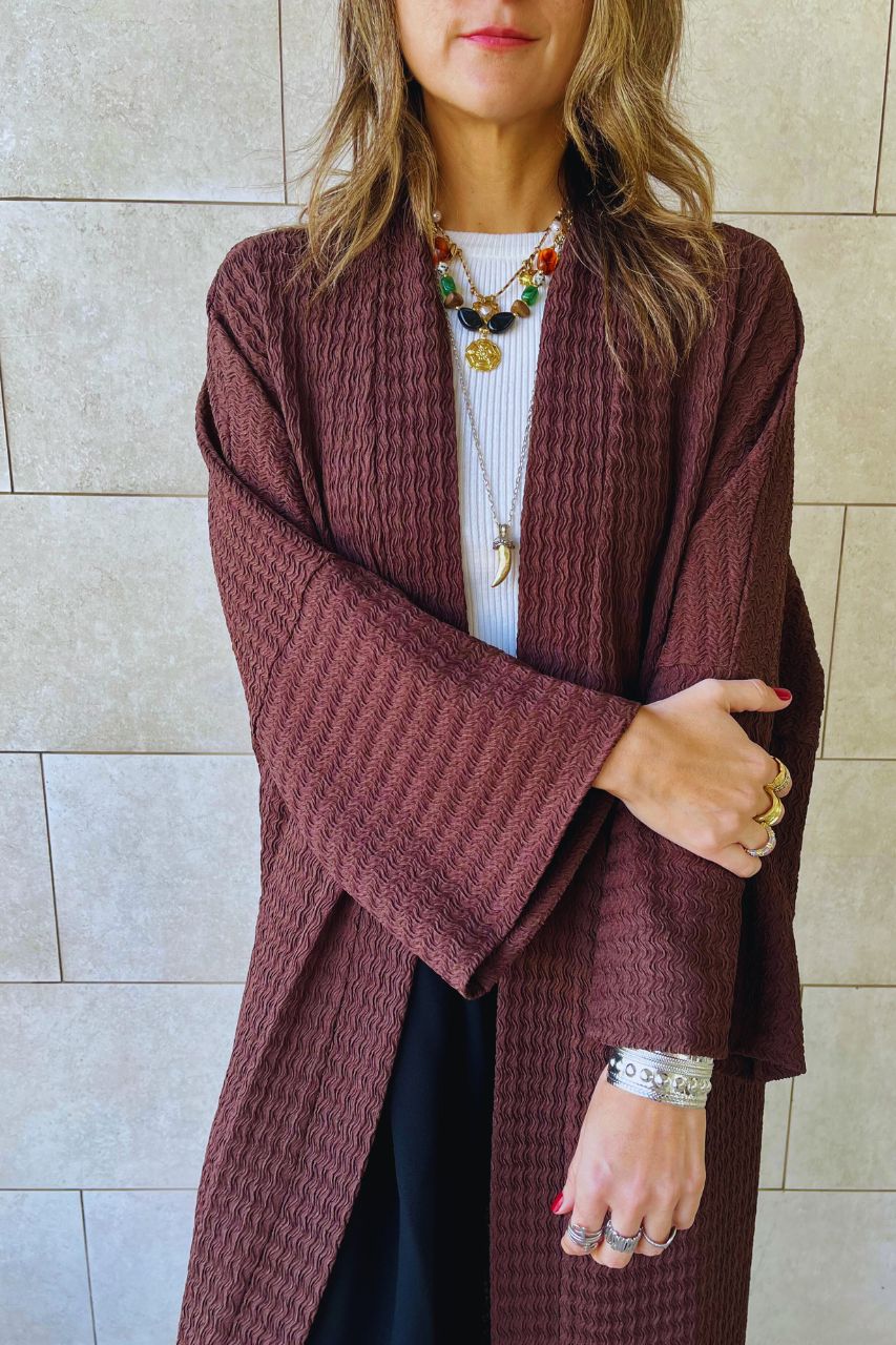 Brown Quite  Crinkle Kimono