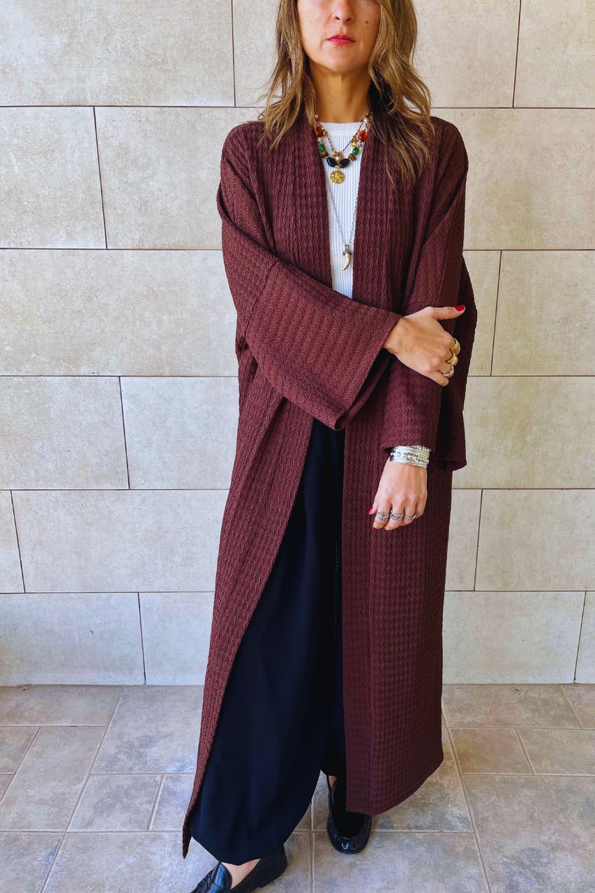 Brown Quite  Crinkle Kimono