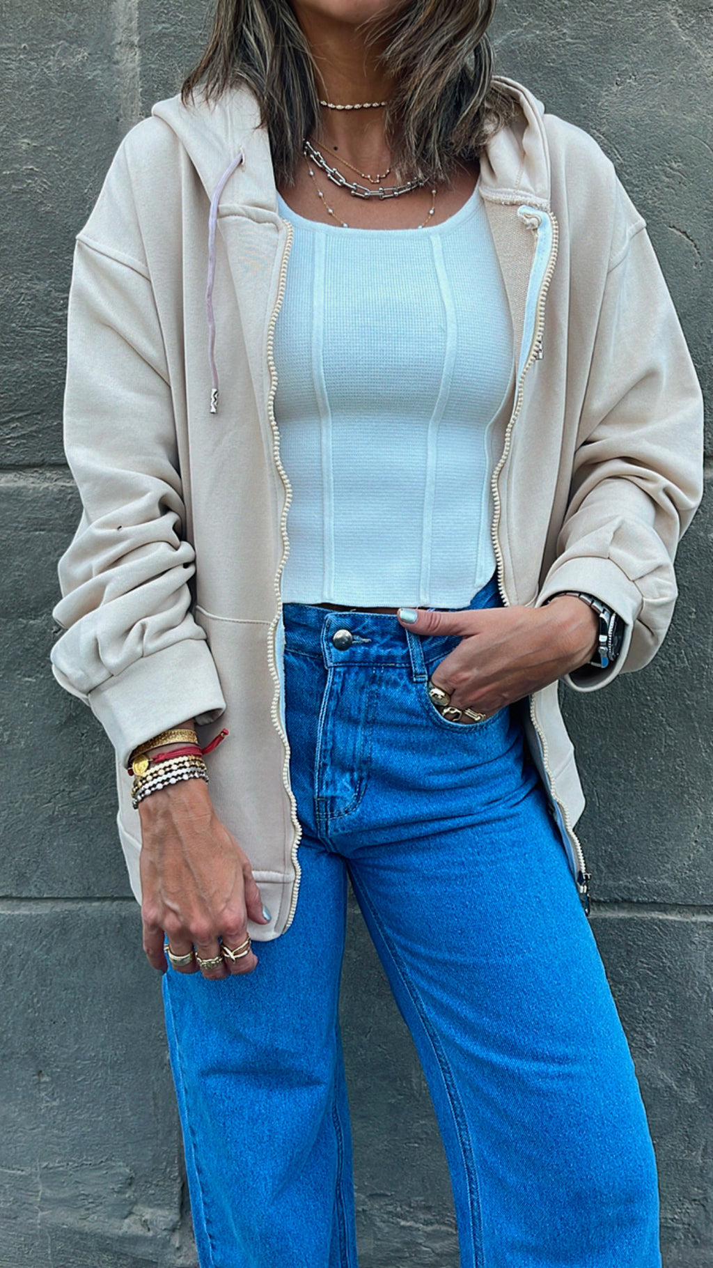 The Beige Zip Up Hoodie